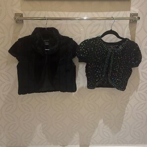 2 awesome black shrugs! Iridescent sequins and Faux Fur. Size S/M Holiday Attire